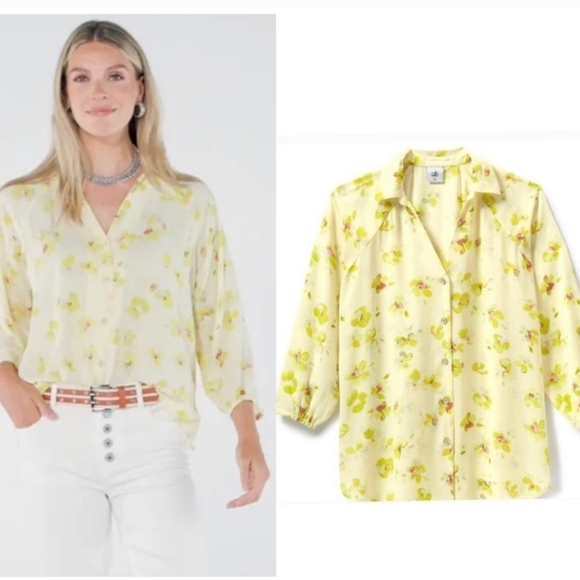 CAbi Tops - Cabi Go-to-blouse Spring 2023 flower floral light pastel muted yellow Sz S EUC